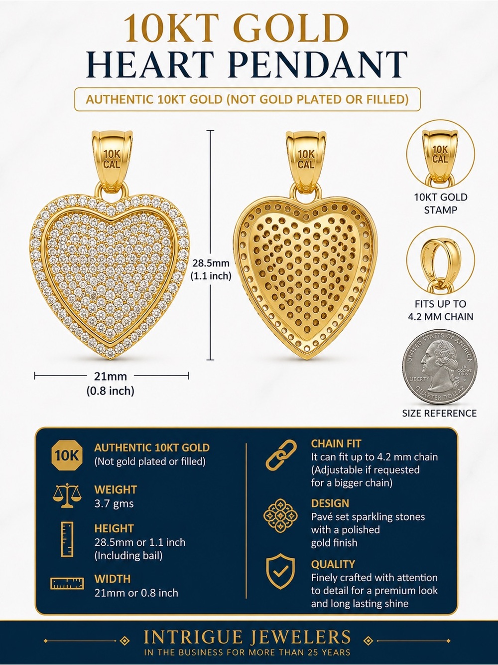 10KT Gold Pave Heart Pendant - Gold